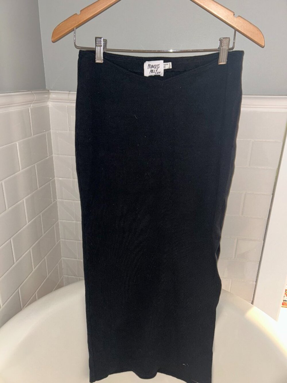 Princess Polly, Black Midi Skirt With Slit, Size US 8